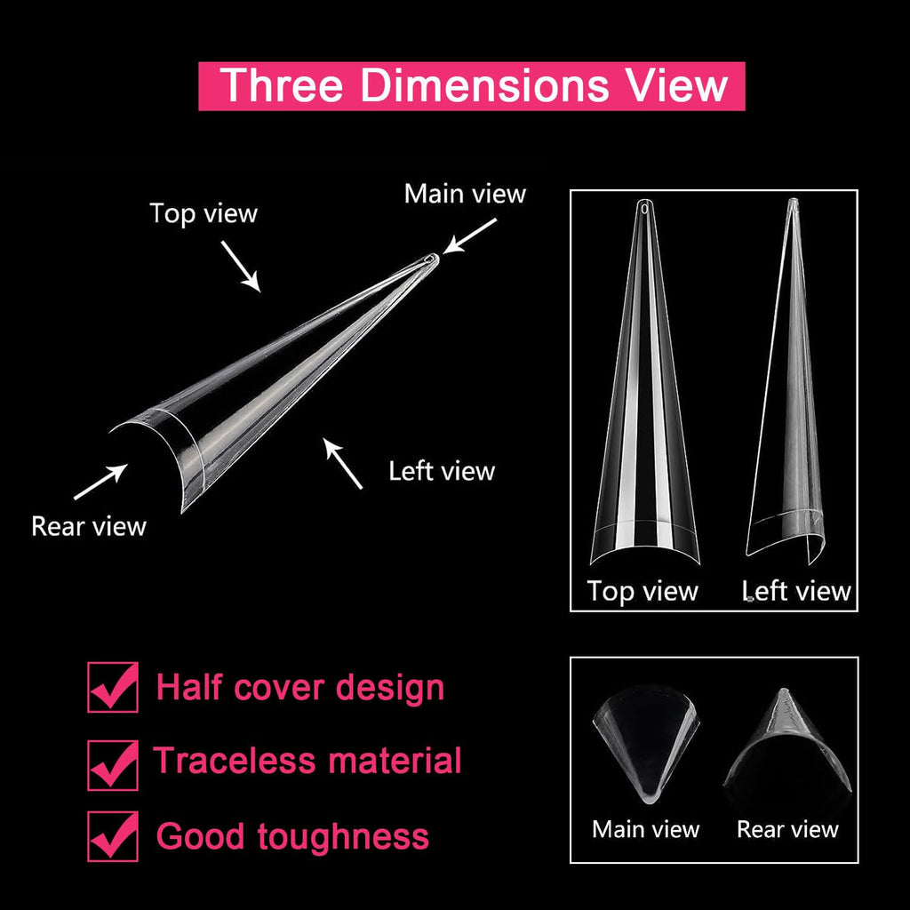 500PCS Stiletto Nail Tips  Extra Long Nails Clear Nail Tips Half Cover XL Stiletto Shape Acrylic Pointed Nails for Halloween Salon and Home DIY 10 Sizes with Box 5.9 Ounce