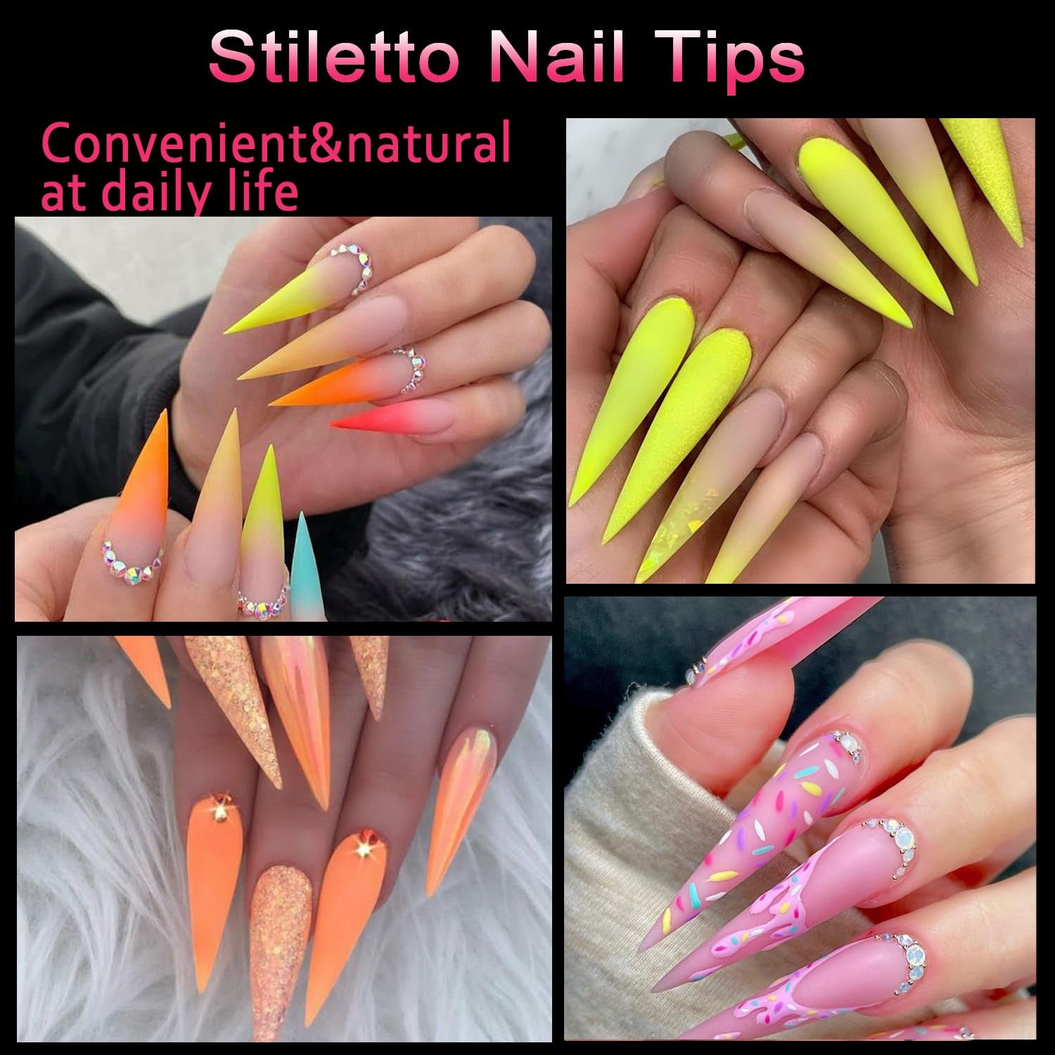 500PCS Stiletto Nail Tips  Extra Long Nails Clear Nail Tips Half Cover XL Stiletto Shape Acrylic Pointed Nails for Halloween Salon and Home DIY 10 Sizes with Box 5.9 Ounce