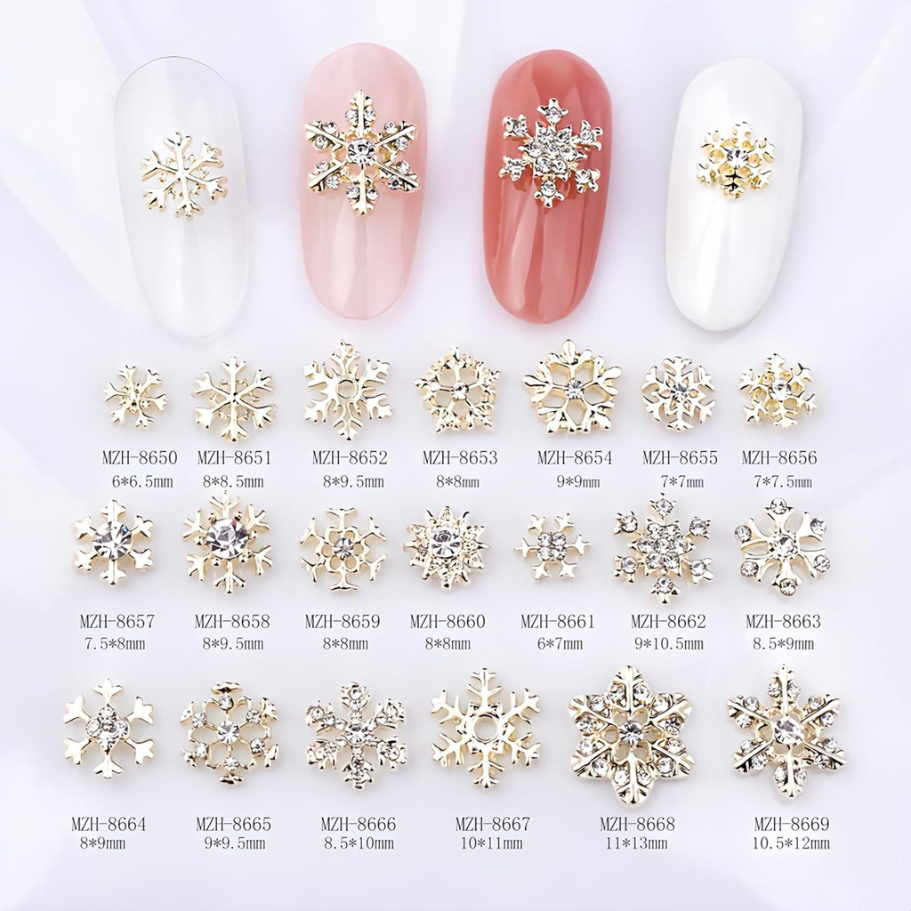 20Pcs Metal Christmas Nail Charms Alloy Snowflake Nail Rhinestones Gold Nail Art Charms Nail Studs Snowflake Luxury Nail Crystal Diamond for Acrylic Nails Nails Gems for Women Girls Christmas Nail Art