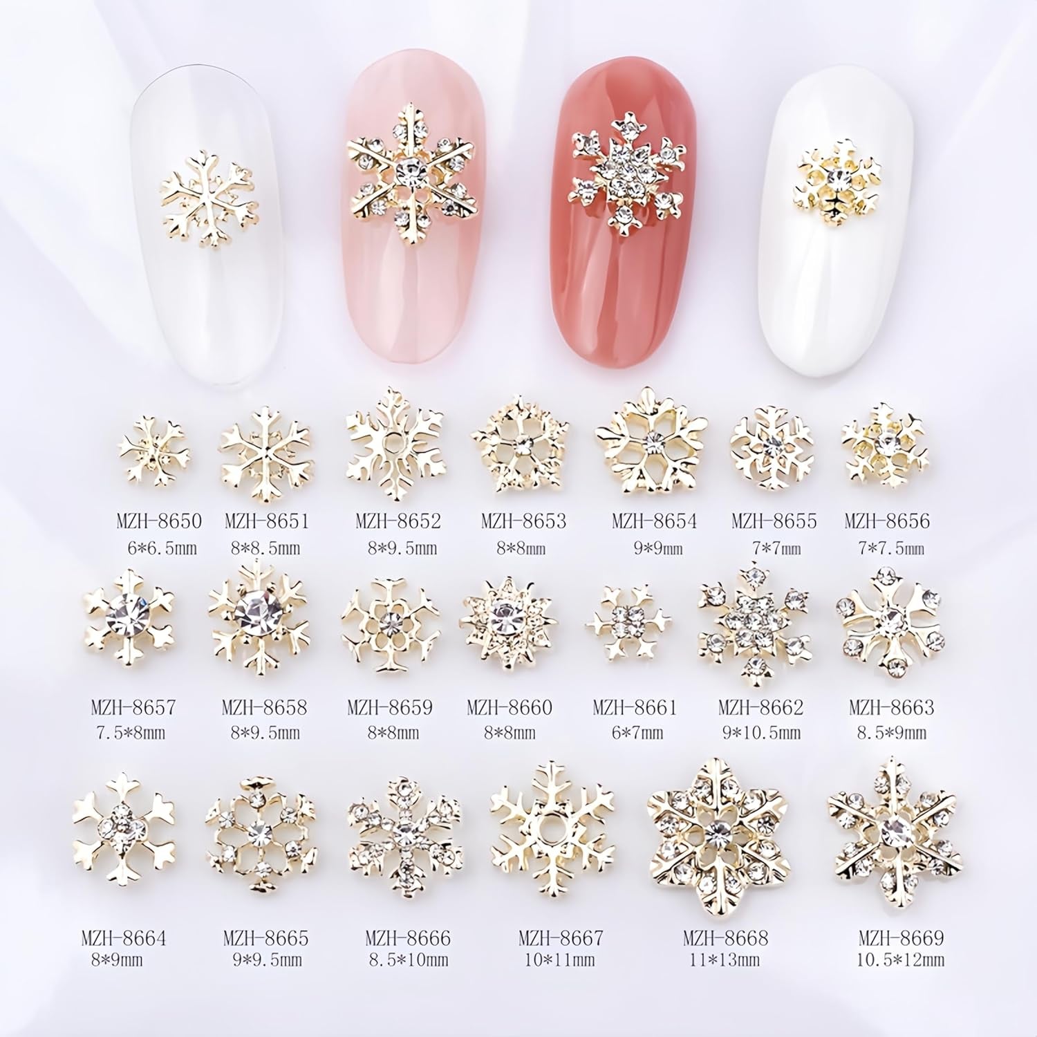 20Pcs Metal Christmas Nail Charms Alloy Snowflake Nail Rhinestones Gold Nail Art Charms Nail Studs Snowflake Luxury Nail Crystal Diamond for Acrylic Nails Nails Gems for Women Girls Christmas Nail Art