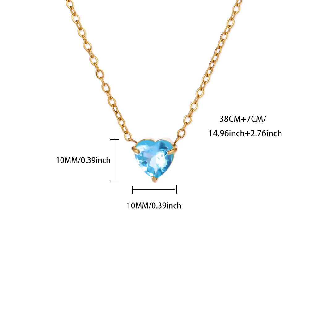 Heart Necklace for Women Stainless Steel Gold Color CZ Pendant Necklace Korean Fashion Cute Crystal Couple Jewerly Collier Femme
