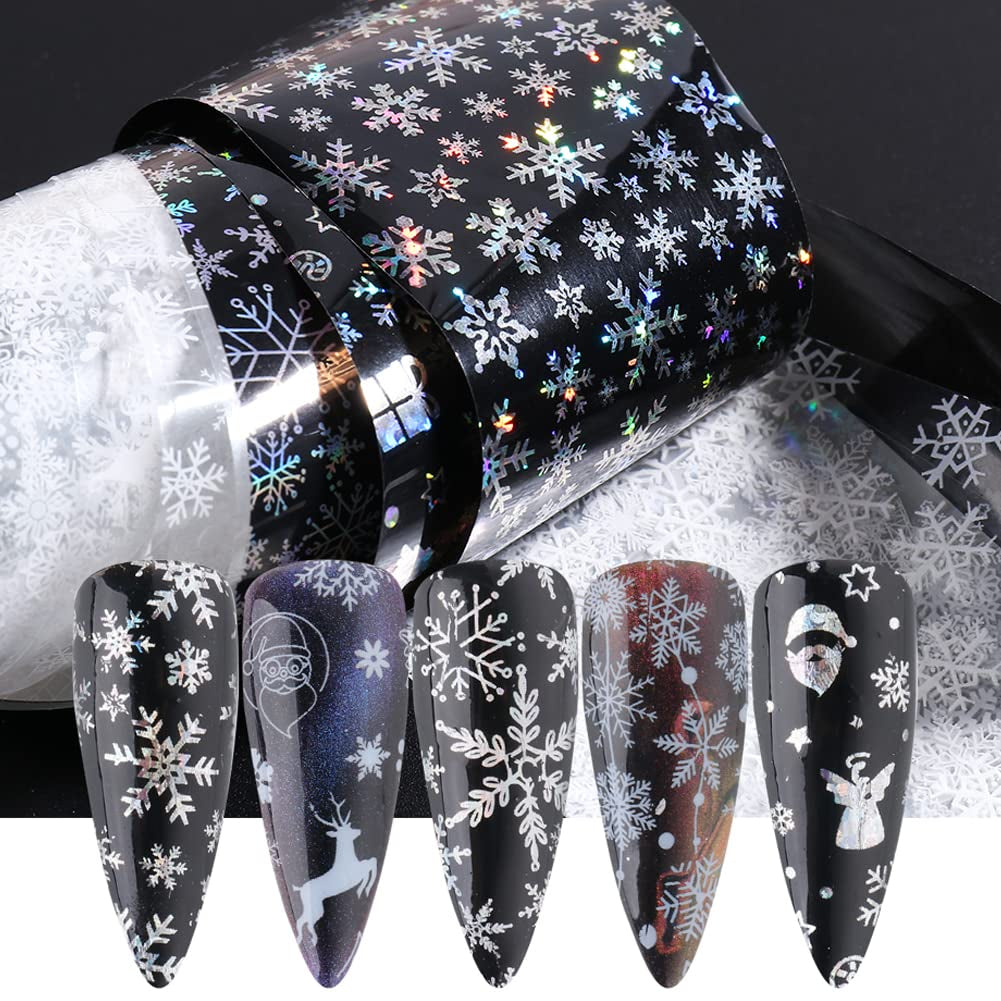 10 Sheets Christmas Nail Stickers,Christmas Nail Art Foil Transfer Stickers Nail Art Supplies Holographic Laser Nail Foils Winter Xmas White Snowflakes Nail Decals for Women Girls Manicure Decorations