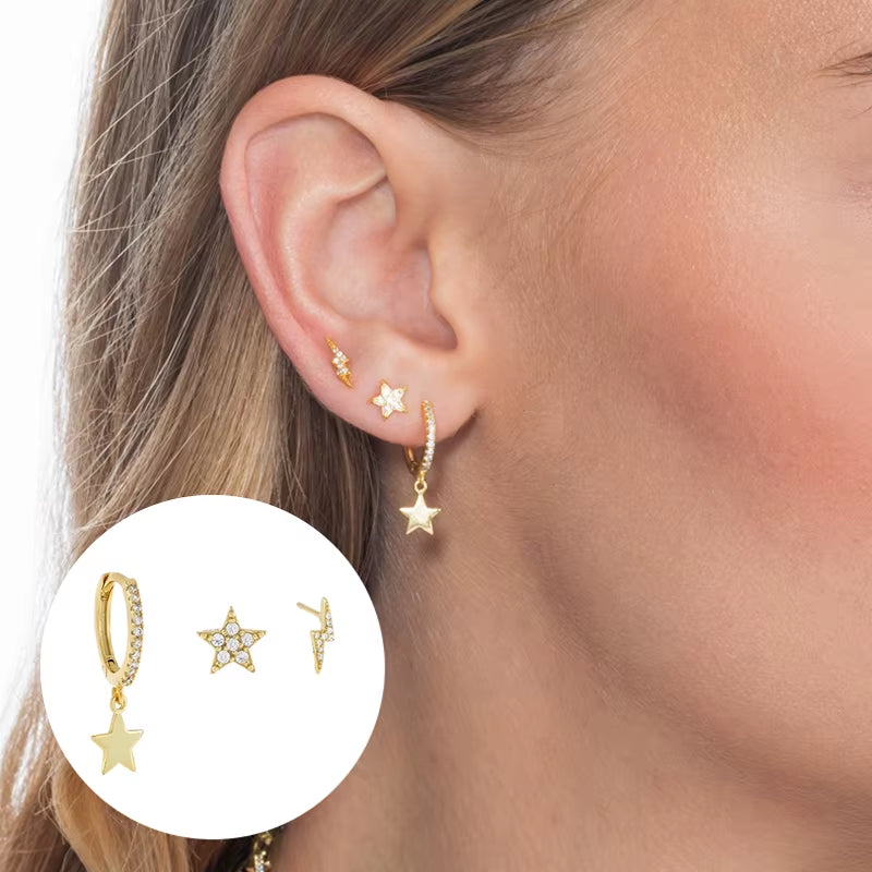 5Pieces/Set Luxury Lightning Star Snake Eye Stud Earrings for Women Pendientes Brincos 18K Gold Plated Earring Jewerly