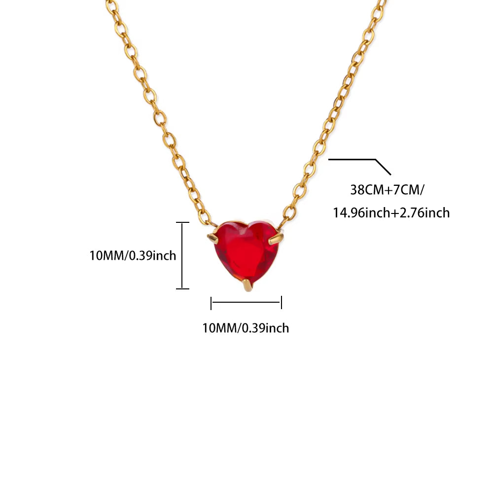 Heart Necklace for Women Stainless Steel Gold Color CZ Pendant Necklace Korean Fashion Cute Crystal Couple Jewerly Collier Femme