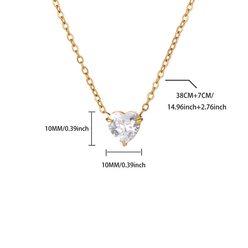 Heart Necklace for Women Stainless Steel Gold Color CZ Pendant Necklace Korean Fashion Cute Crystal Couple Jewerly Collier Femme
