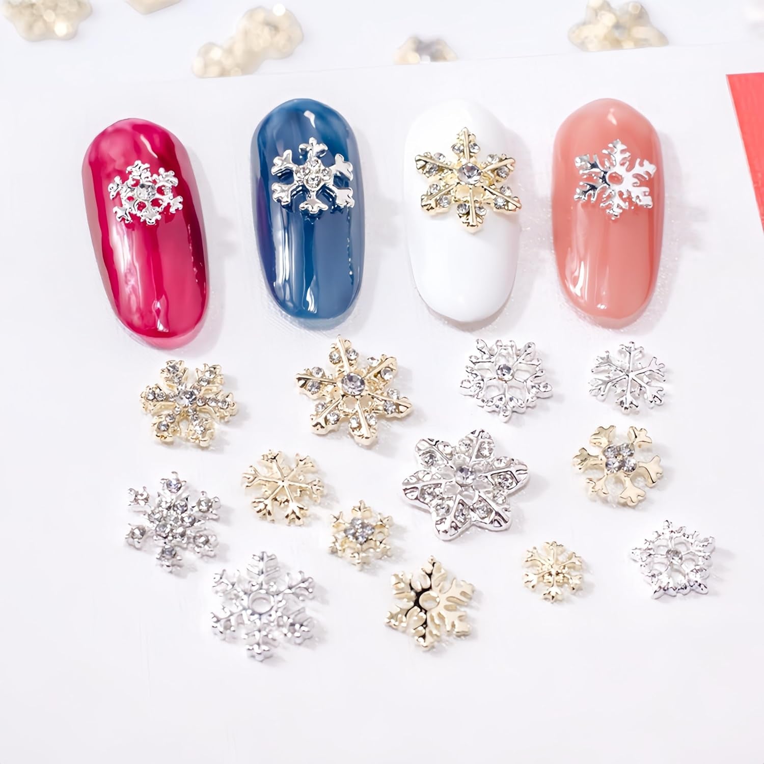 20Pcs Metal Christmas Nail Charms Alloy Snowflake Nail Rhinestones Gold Nail Art Charms Nail Studs Snowflake Luxury Nail Crystal Diamond for Acrylic Nails Nails Gems for Women Girls Christmas Nail Art