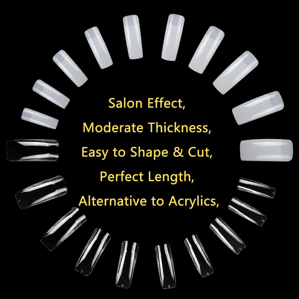 1000PCS Square Nail Tips for Acrylic Nails Professional, Fake Clear Natural Acrylic Short Square French Artificial False Tips Half Cover for Manicure Salon Home
