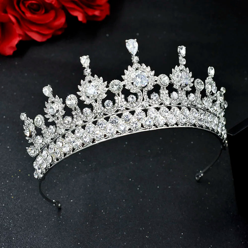 A213 Zircon Wedding round Crown Luxury Diadem Headband Rhinestone Headpiece Bridal Headwear King Tiaras Princess Hair Jewerly