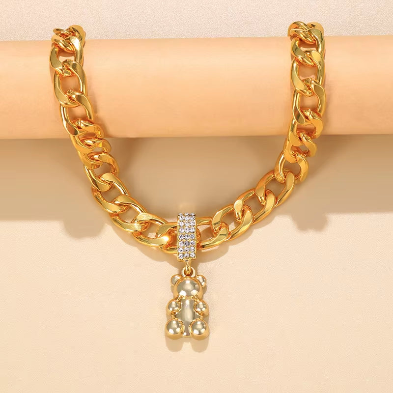 Stonefans Women Beach Foot Jewerly Titanium Steel Anklet Leg Chain Metal Bear Pendant Anklet Bracelet Men Holiday Accessories