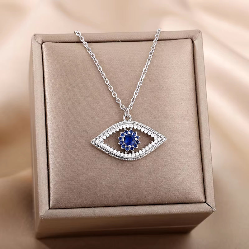 Turkish Evil Eye Pendant Necklace for Women Gold Color Stainless Steel Necklaces 2024 Trending Choker Lucky Aesthetic Jewelry