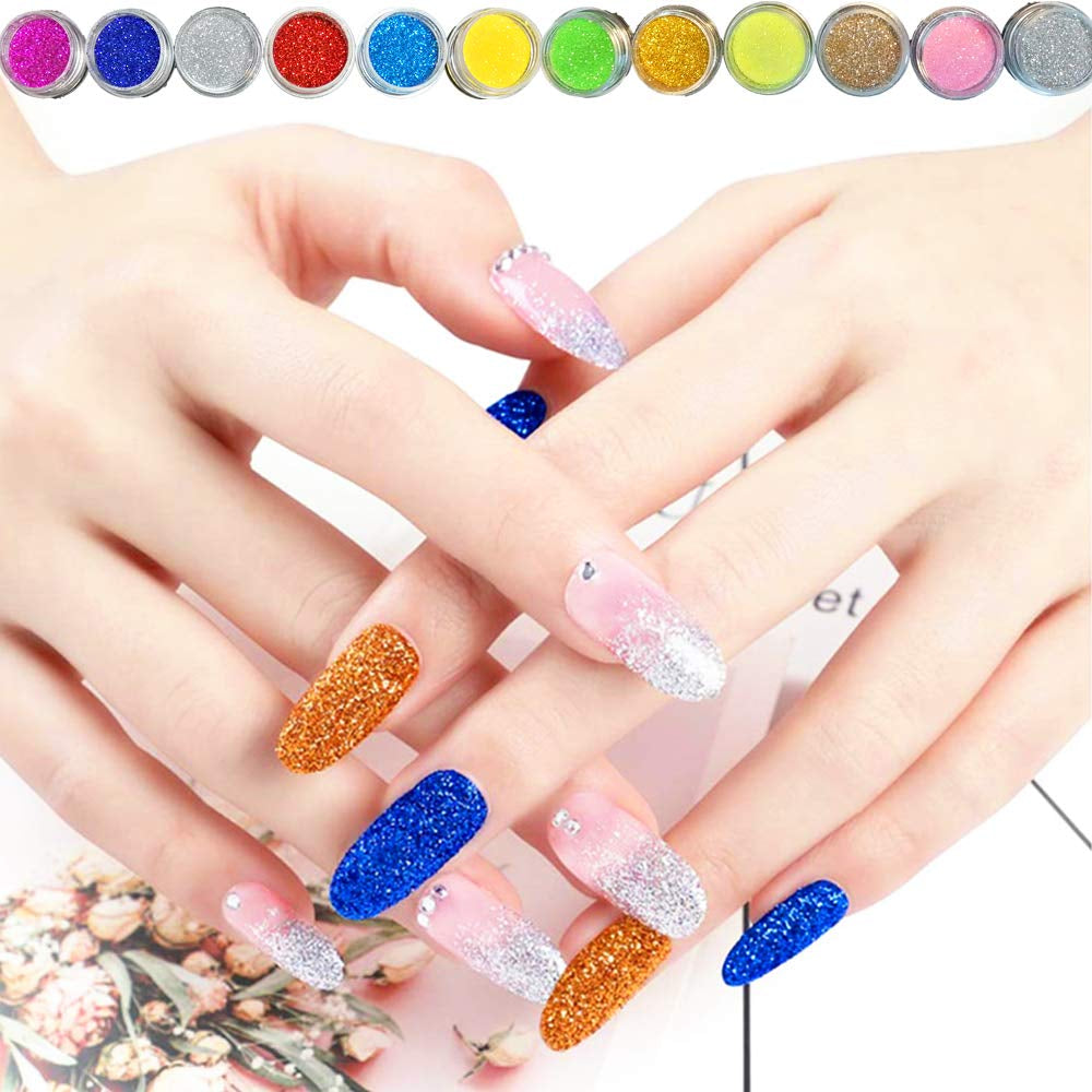 Nail Kit Set Professional Acrylic with Everything, 12 Glitter Acrylic Powder Kit Nails Art Tips Decoration, DIY Nail Art Tool and Supplies for Beginners