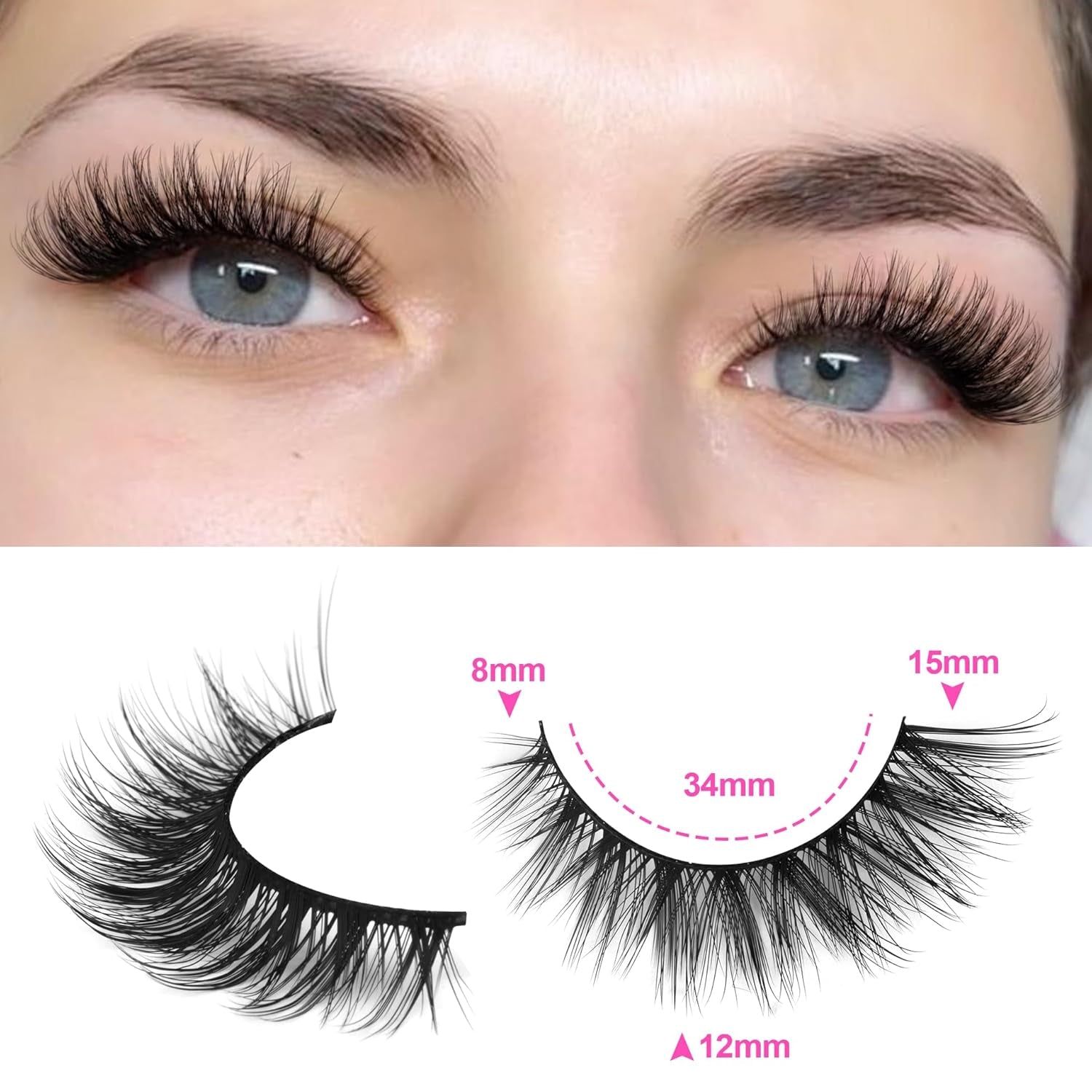 Wispy Lashes Natural Look False Eyelashes with Lash Glue Cat Eye Lashes Kit Lashes Extension with Eyelash Glue Short Lashes Pack, 7 Pairs with Clear Lash Glue by