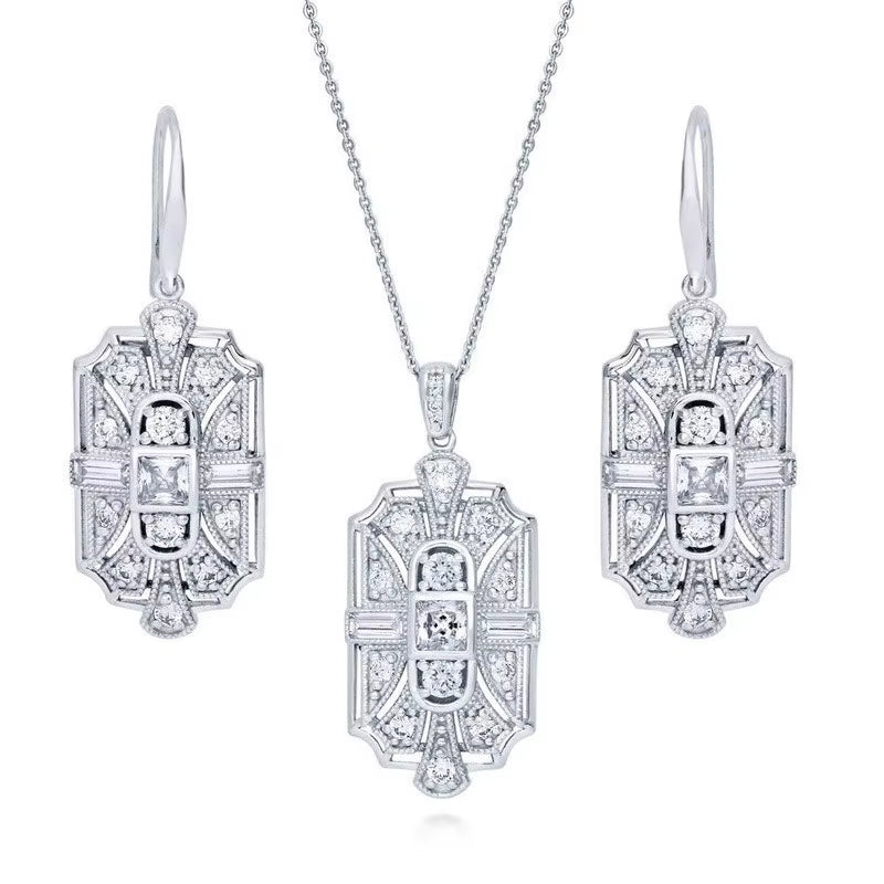 Fashion White Stone Art Style Necklace Earrings Jewerly Sets for Women Wedding Gifts