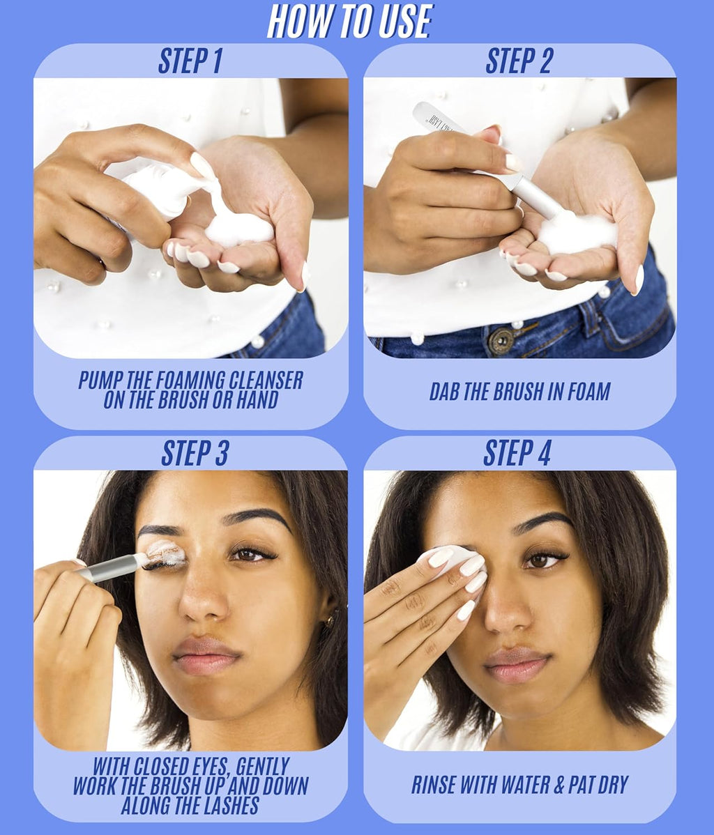 Shampoo 100Ml Cleaning Kit of Eye Makeup Remover (Foam Cleanser) & Shampoo Brush & Mascara Brush Bundle with Eyelash Serum 5Ml for Lash Growth and Thickness