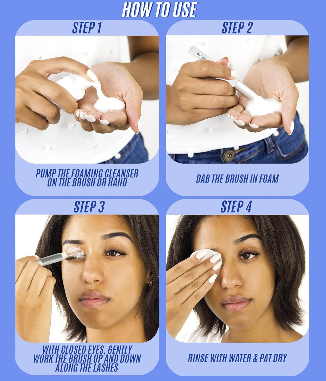 Shampoo 100Ml Cleaning Kit of Eye Makeup Remover (Foam Cleanser) & Shampoo Brush & Mascara Brush Bundle with Eyelash Serum 5Ml for Lash Growth and Thickness