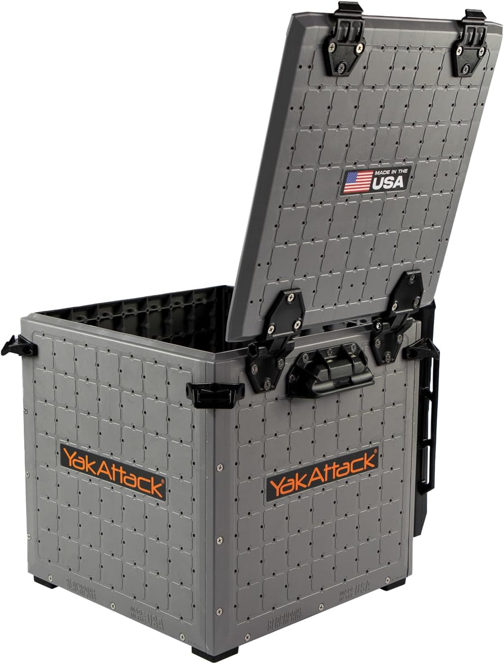 Blackpak Pro 13" X 13" Fishing Crate with 3 Rod Holders - Battleship Grey | Compact Tackle Storage Box & Gear Organizer for Kayaks | Lightweight, Durable & Customizable Marine Accessory