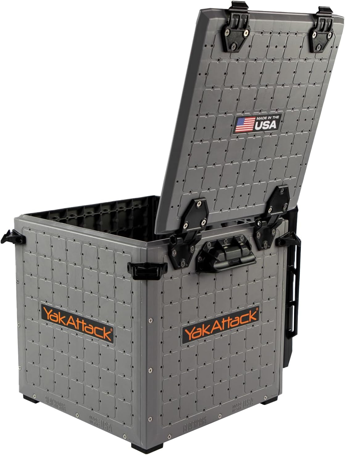 Blackpak Pro 13" X 13" Fishing Crate with 3 Rod Holders - Battleship Grey | Compact Tackle Storage Box & Gear Organizer for Kayaks | Lightweight, Durable & Customizable Marine Accessory