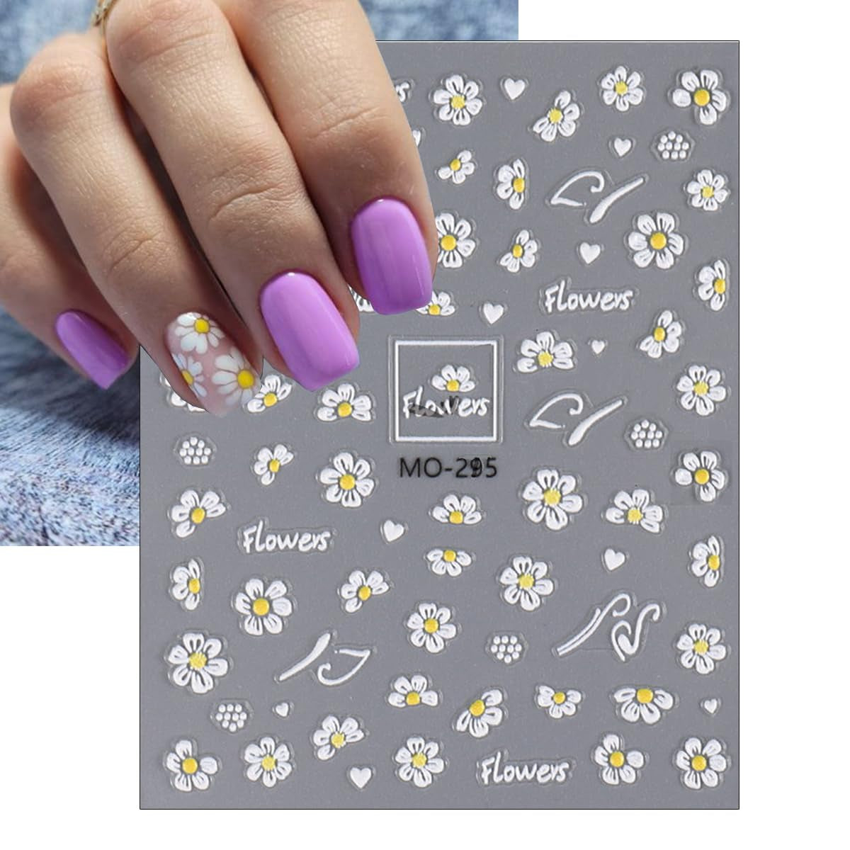 Flower Nail Art Stickers 5D Embossed Cute Bee Nails Decals Spring Daisy Design Fall Flowers Nails Art Decoration Self-Adhesive Nail Supplies for Women Manicure Accessories, 3Pcs