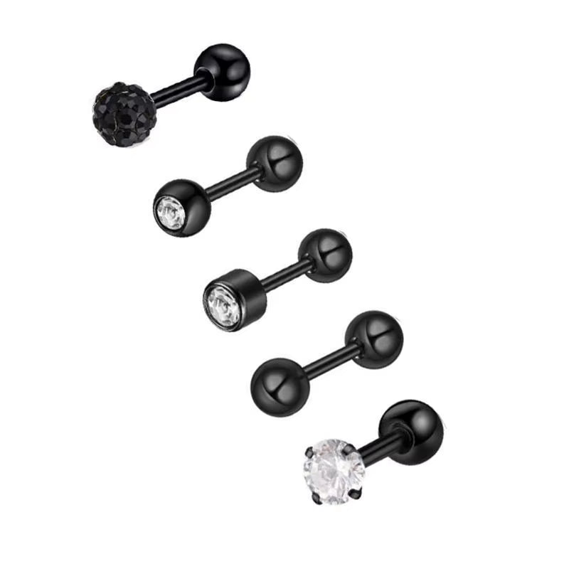 5PCS Heart Tragus Piercing Stud Earring Set Small Lobe Stud Earrings Cartilage Piercing Helix Jewelry Barbell Stud Piercing Lot