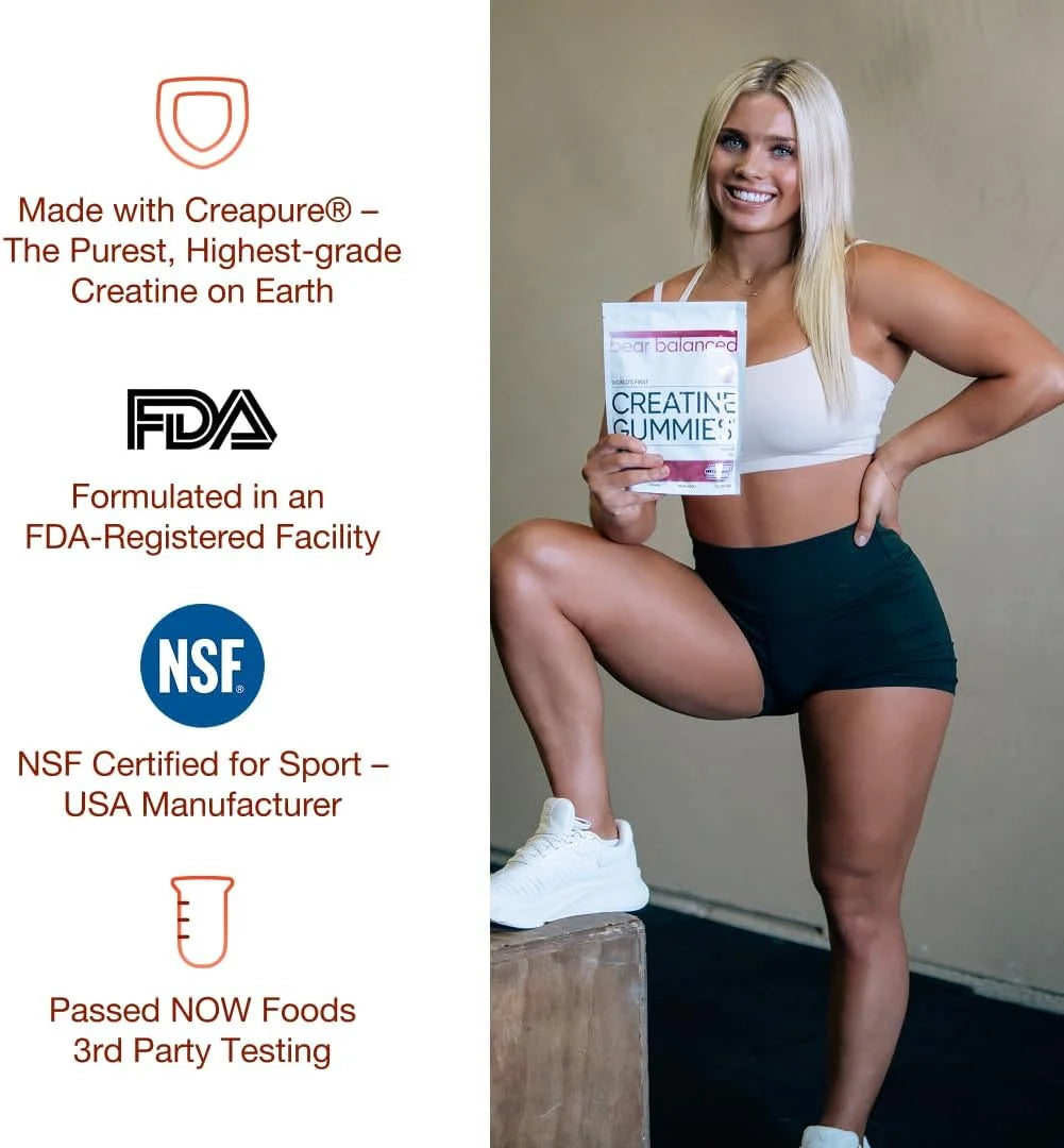 Creatine Gummies, Muscle Growth Support for Men and Women, Peach Mango, 90 Count