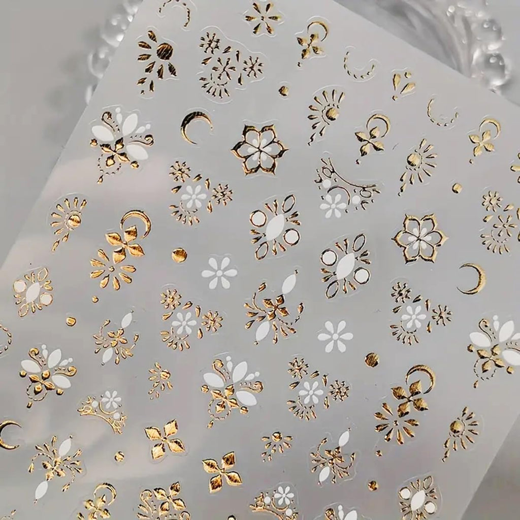 Gold Nail Art Stickers Golden Totem Decals 3D Bronzing Self-Adhesive Supplies Luxury Design Hollow Flower Nails Adhesive Sliders for Women Girls DIY Manicure Decorations