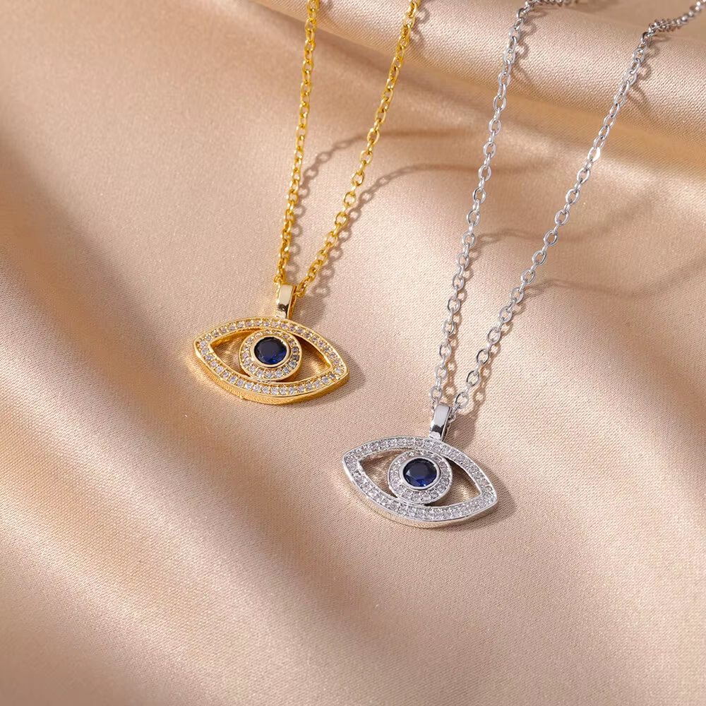 Zircon Evil Eye Pendant Necklaces for Women Stainless Steel Gold Color Necklace 2024 Trend Aesthetic Lucky Turkish Jewerly Gift