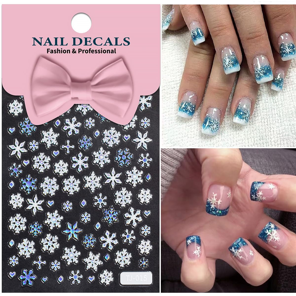 5D Embossed Christmas Laser Nail Stickers - Holographic Blue White Snowflake Self-Adhesive Decals for Winter Bronzing Nail Art Kit