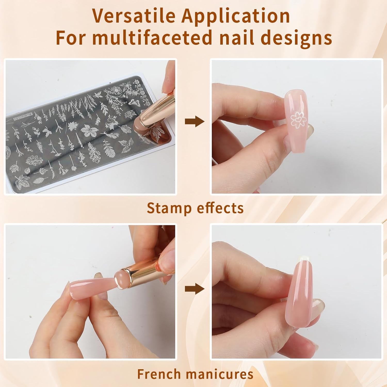 3Pcs Silicone Nail Tools, Pink Nail Art Brushes for Ombre Nail, Chrome Nail, French Nail, Soft Silicone Nail Stamping Manicure Tool