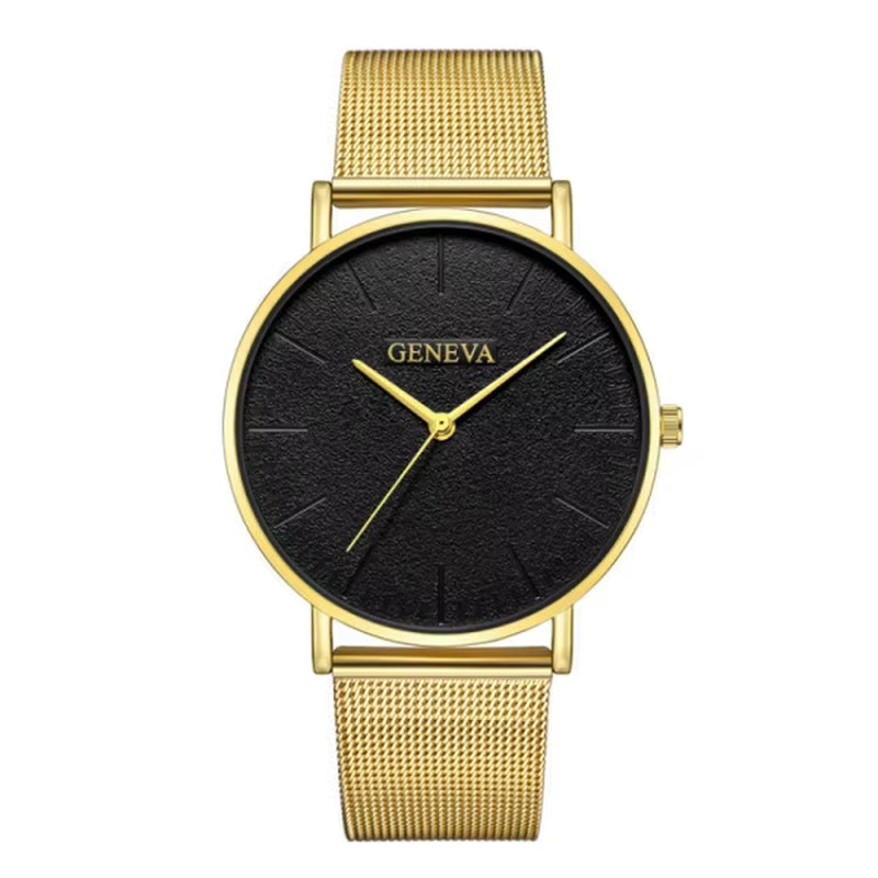 Fashion Black Quartz Watch Men Women Mesh Stainless Steel Men'S Watch Ultra-Thin Women'S Watches Clock Erkek Bayan Kol Saati