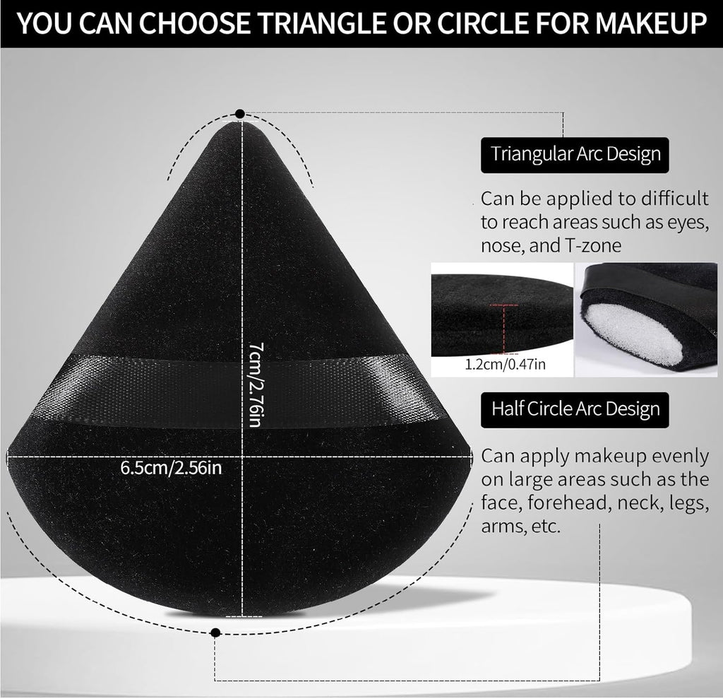 6 Pcs Powder Puff Face Soft Triangle Makeup Puff Velour Makeup Sponge Stocking Stuffers for Loose Powder (Black)