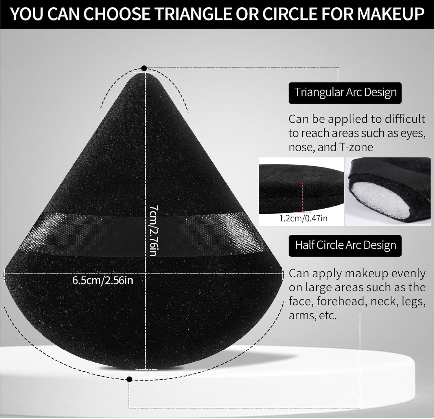 6 Pcs Powder Puff Face Soft Triangle Makeup Puff Velour Makeup Sponge Stocking Stuffers for Loose Powder (Black)