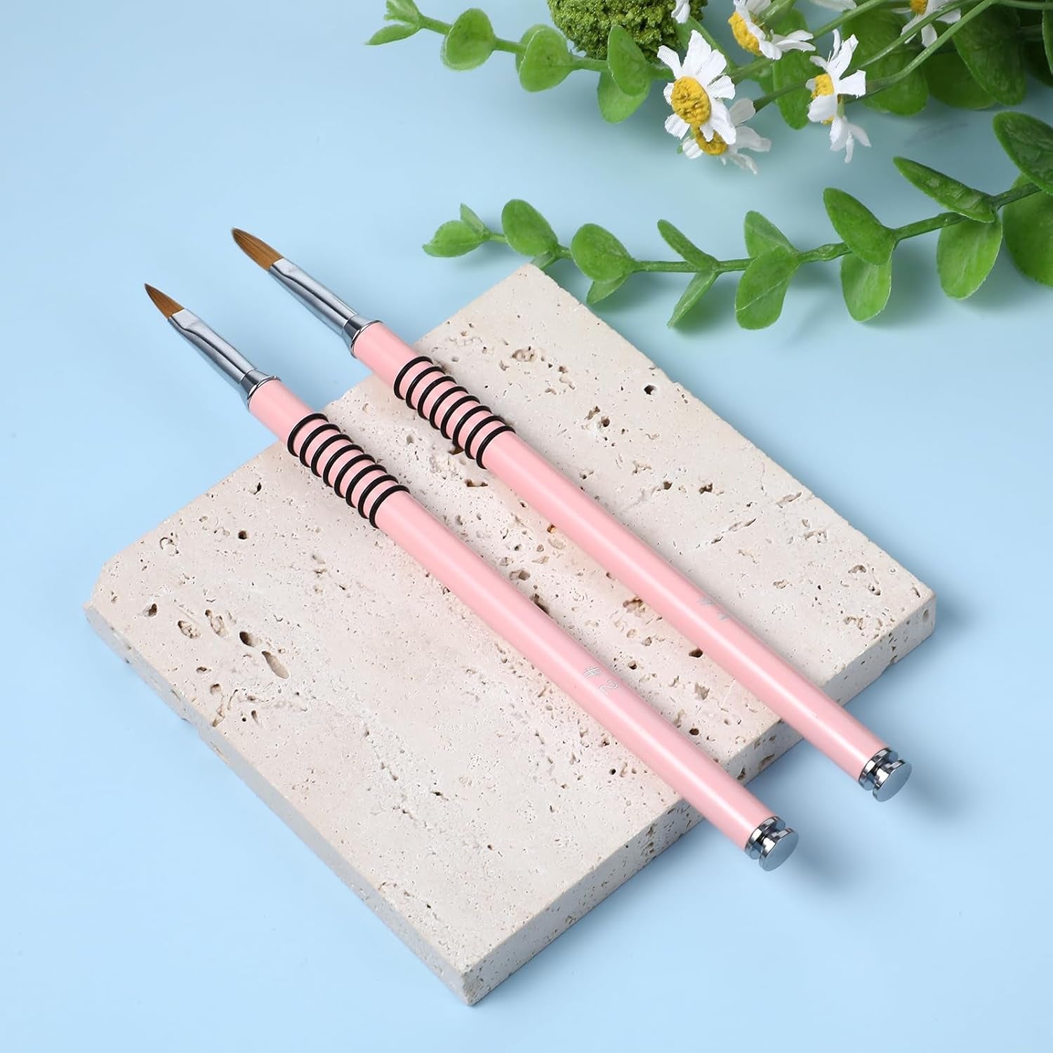 2 Packs Acrylic Nail Brush for Nails Art, Nail Art Brush Set Acrylic Kolinsky Nail Brush 3D Nail Art Flower Brush Acrylic Manicure Brush for Women Acrylic Application(Pink)