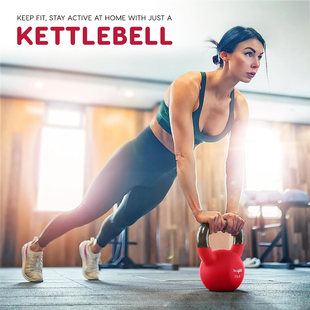 Kettlebell, 5-65 LB Neoprene Coated Cast Iron Kettlebells, Wide Grip Handle & Flat Bottom for Swings, Squats, Deadlifts, Push Ups & Full Body Training at Home Gym - Single & Set