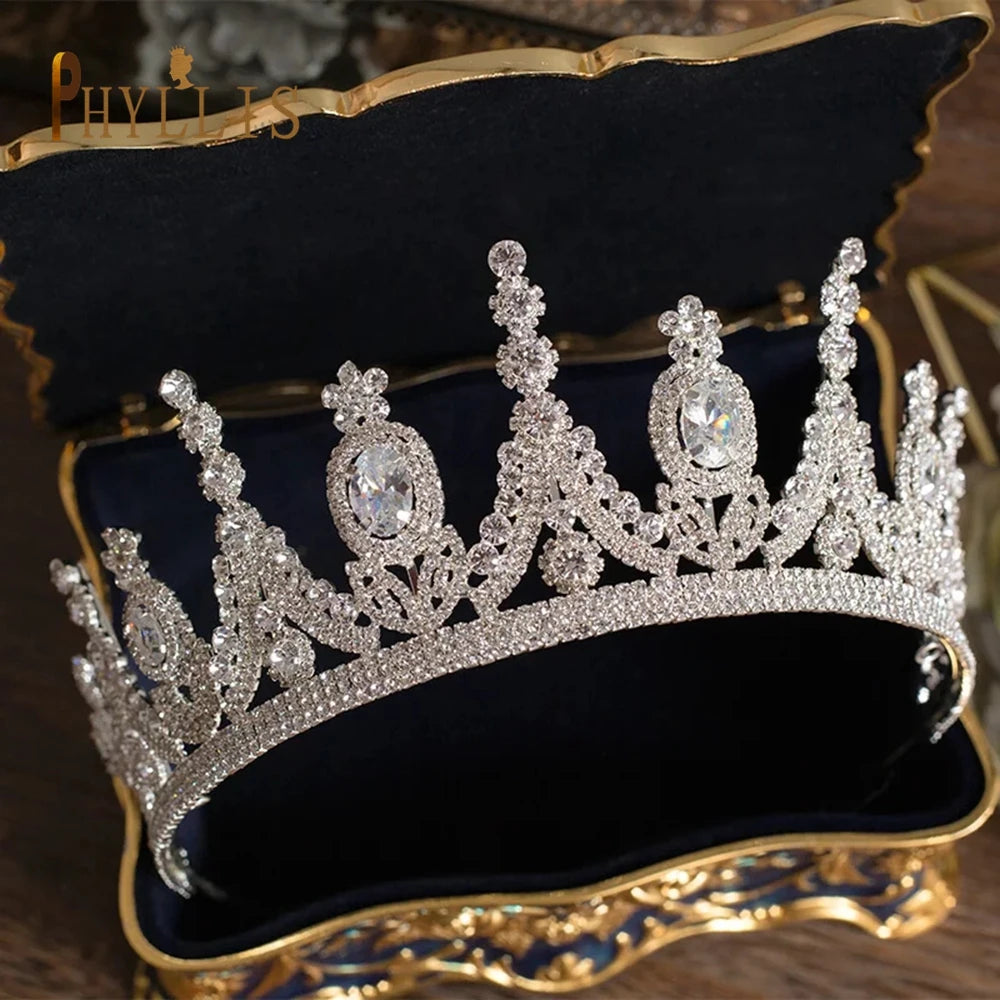 A213 Zircon Wedding round Crown Luxury Diadem Headband Rhinestone Headpiece Bridal Headwear King Tiaras Princess Hair Jewerly