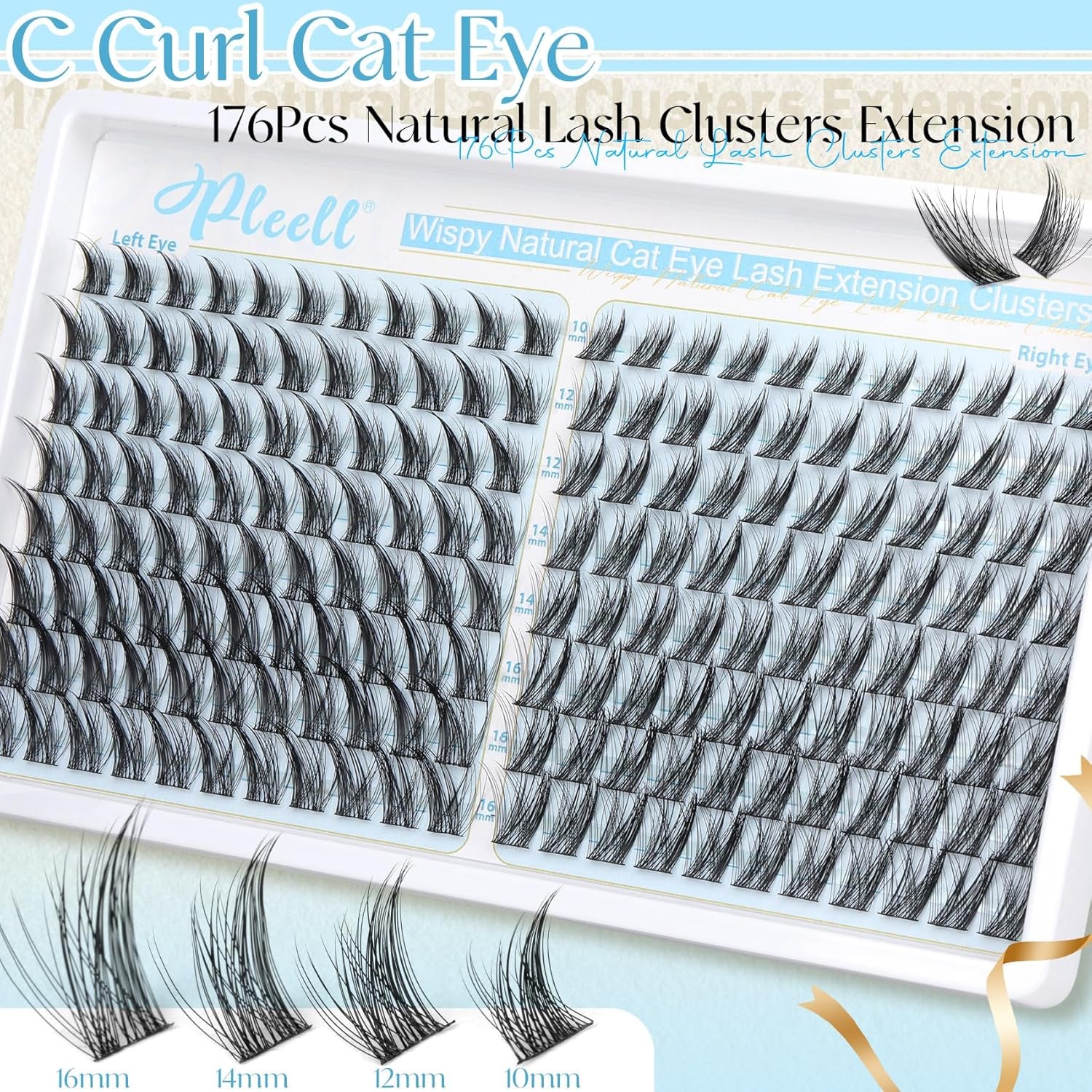 Wispy Lash Clusters Natural Eyelashes Cluster Eyelash Extensions Cat Eye176Pcs Individual Lashes Clusters C Curve Eyelash Clusters 10-16MM DIY Lash Extension by