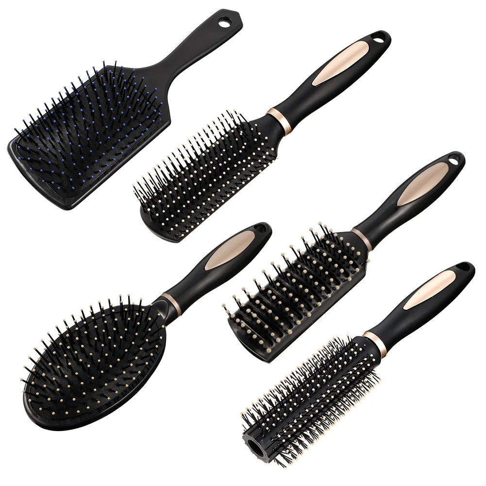 5 Pcs Paddle Hair Brush Comb Set,Detangling Hairbrush anti Static Massage Oval Comb Hair Styling Tools for Women Men Kid All Wet or Dry Hair(Black), Round