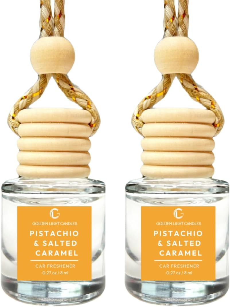 Car Air Freshener Hanging Diffuser 2 Pack – Pistachio & Salted Caramel Scent, 45+ Days Long Lasting Essential Oil Fresheners, Made in USA, Cute Car Diffuser for Women