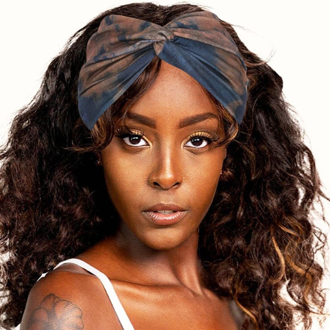 Tie-Dye Headbands for Women Black Boho Wide Headband Stretchy African Head Wraps Hair Bands Hair Accessories Park of 4