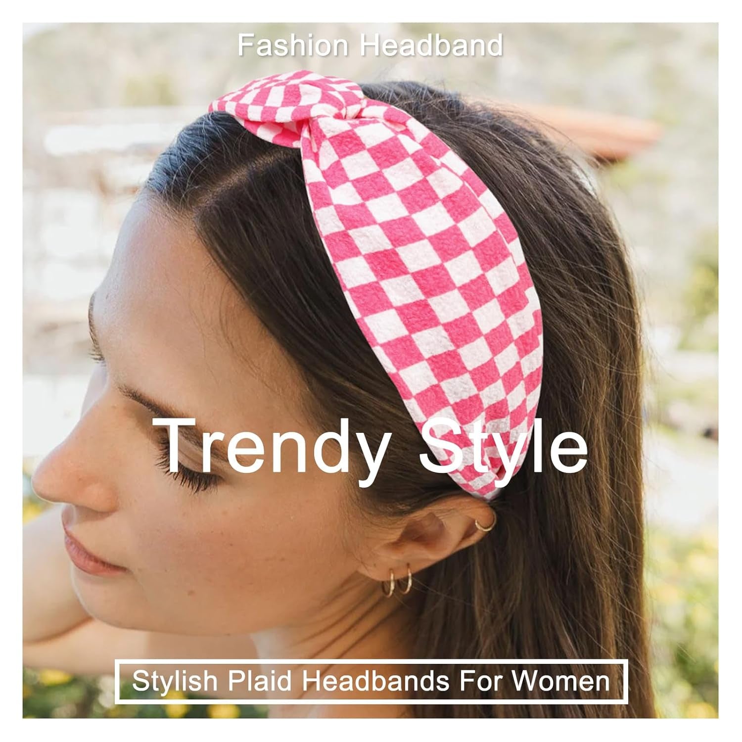Twisted Plaid Headbands for Women Non Slip Fashion Hairbands Checkered Knotted Headband for Womens Hair Band Wide Thick Plastic Head Band Hair Accessories