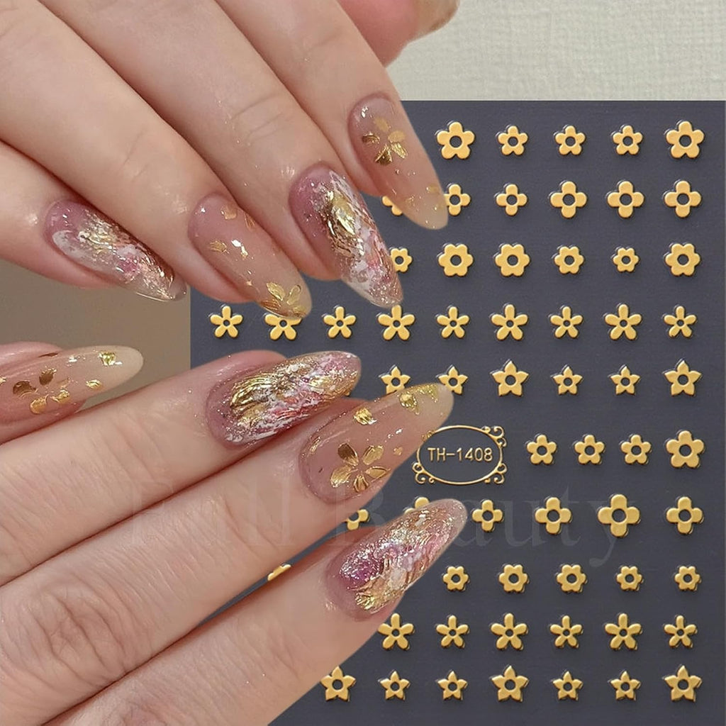 5Sheets Gold Line Nail Art Stickers 3D Self Adhesive Metal Geometric Stripe Wave Little Flower Nail Sticker Glitter Designs Nail Art Supplies Bow Sticker for Women DIY Nail Decoration