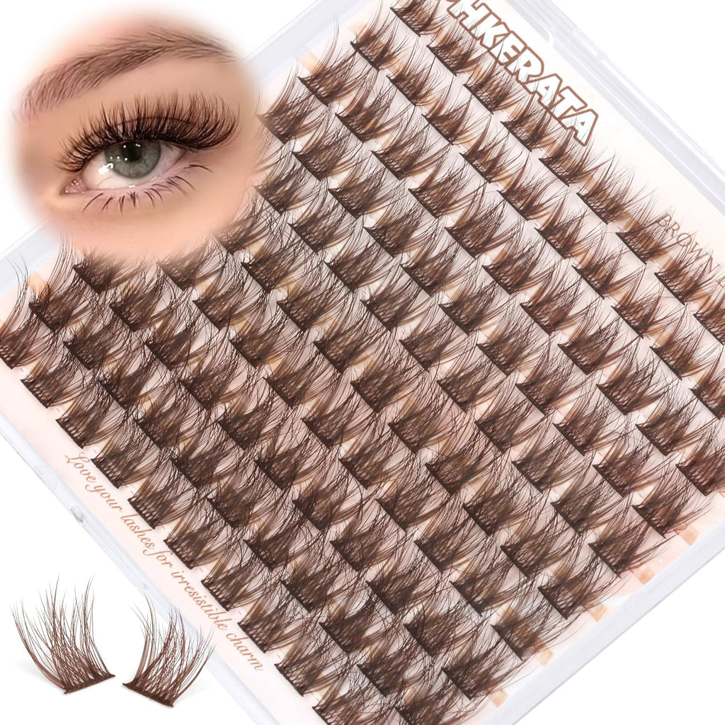Brown Lash Clusters Wispy Brown Eyelash Clusters Wispy Lashes Clusters Natural C Curvature Cluster Eyelash Extensions 110 Pcs Individual Lashes DIY Cluster Lashes, 10-16 Mm