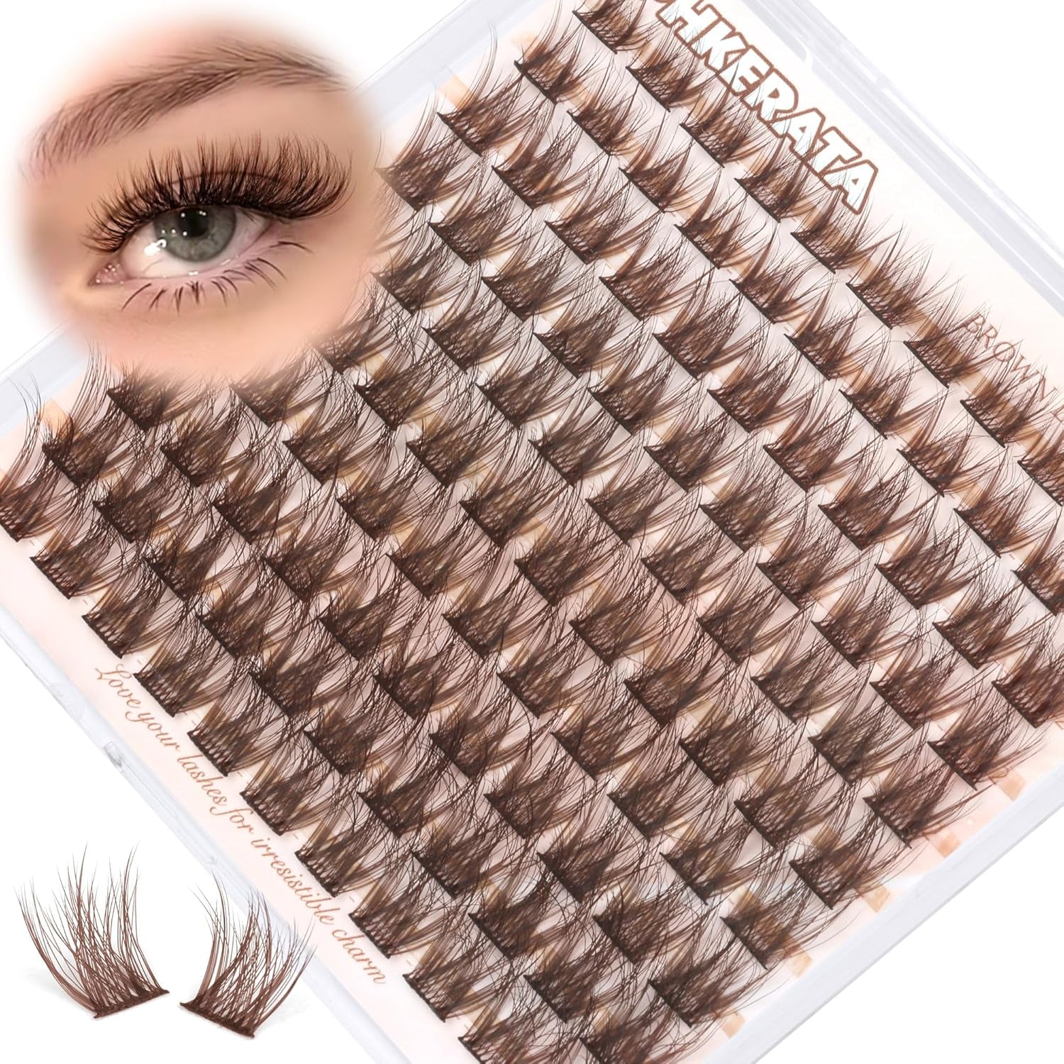 Brown Lash Clusters Wispy Brown Eyelash Clusters Wispy Lashes Clusters Natural C Curvature Cluster Eyelash Extensions 110 Pcs Individual Lashes DIY Cluster Lashes, 10-16 Mm