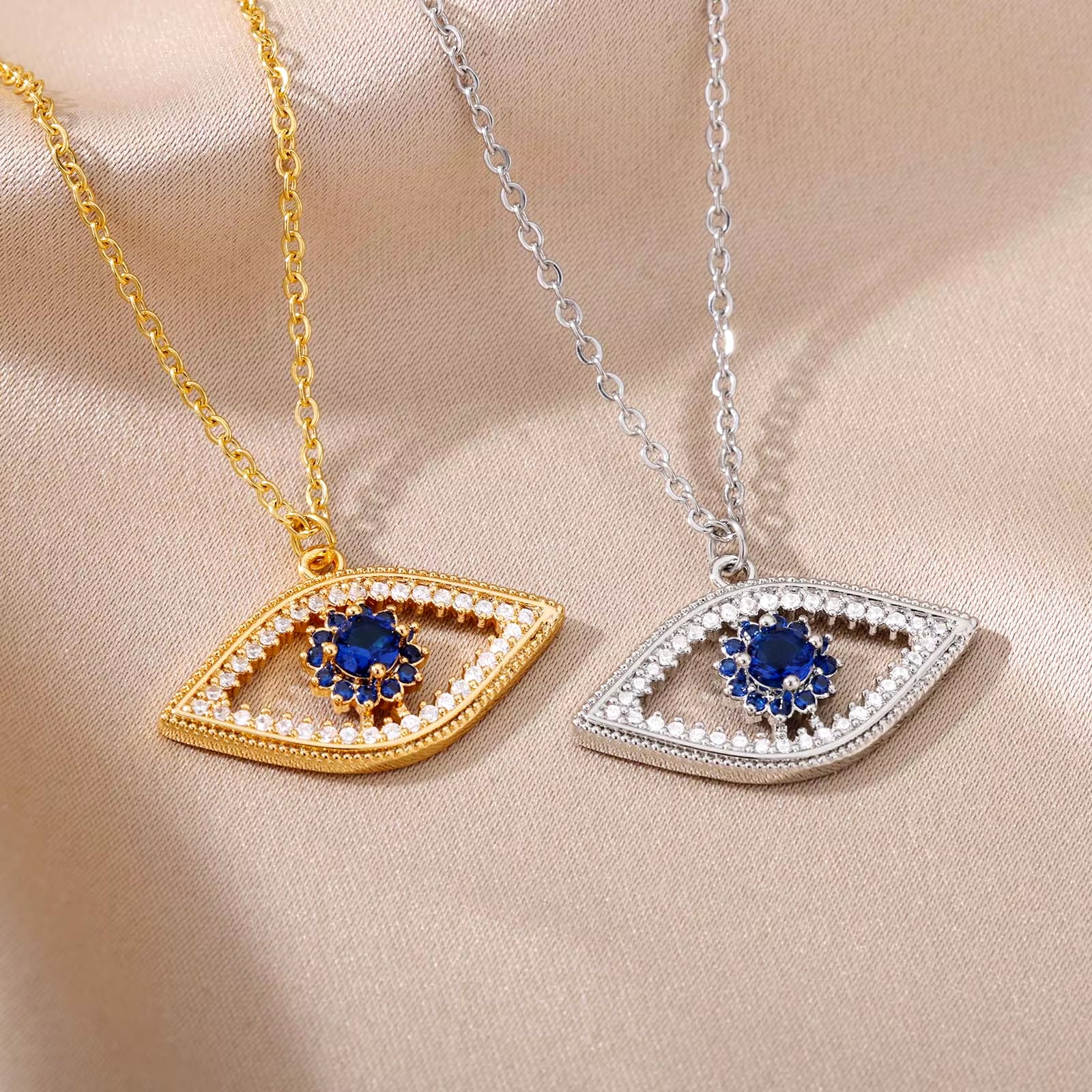 Turkish Evil Eye Pendant Necklace for Women Gold Color Stainless Steel Necklaces 2024 Trending Choker Lucky Aesthetic Jewelry