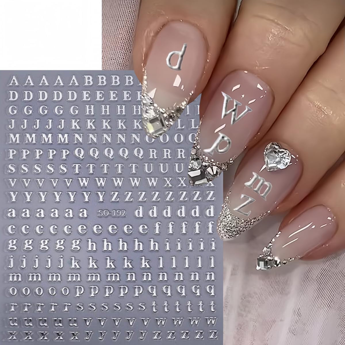 English Letters Nail Stickers for Nail Art, 8 Sheets English Letters Nail Decals with Retro Design, 3D Self-Adhesive Black White Gold Silver Letters Nail Art Sticker for DIY Nail Decoration Charms
