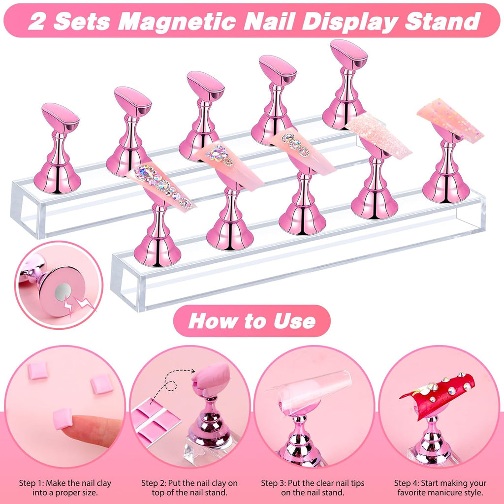 600PCS Clear Coffin Nail Tips Set - Clear Nail Tips for Acrylic Nails French Half Cover Fake Nail Tips Kit with Nail Glue, Nail Display Stand, Clipper, Cuticle Pusher Remover, Nail File and Buffer