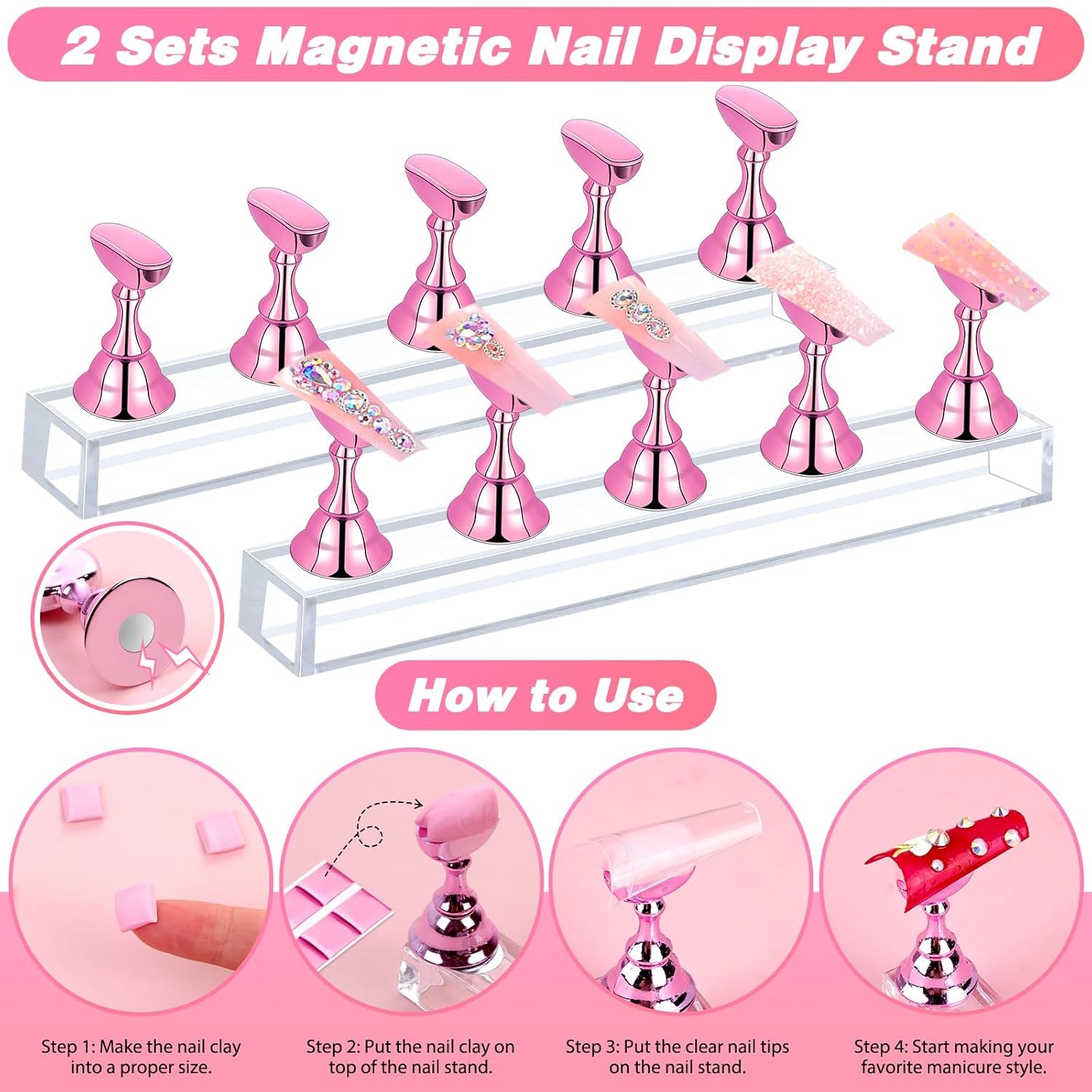 600PCS Clear Coffin Nail Tips Set - Clear Nail Tips for Acrylic Nails French Half Cover Fake Nail Tips Kit with Nail Glue, Nail Display Stand, Clipper, Cuticle Pusher Remover, Nail File and Buffer