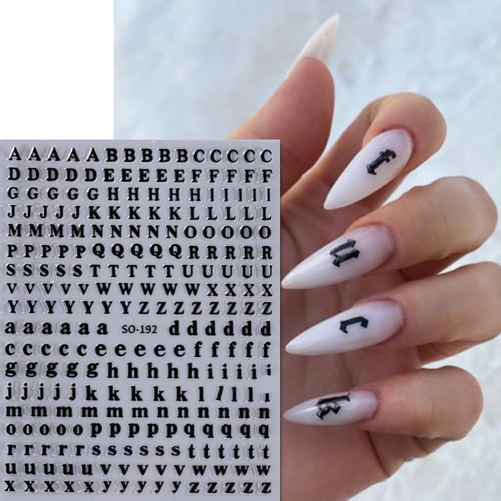 English Letters Nail Stickers for Nail Art, 8 Sheets English Letters Nail Decals with Retro Design, 3D Self-Adhesive Black White Gold Silver Letters Nail Art Sticker for DIY Nail Decoration Charms