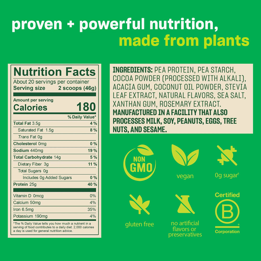 Original Protein Plant-Based Protein Powder, Chocolate, 20 Servings (32.5Oz)
