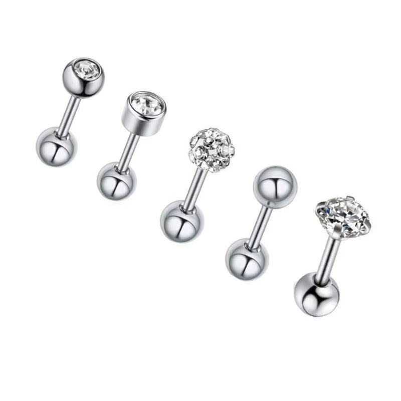 5PCS Heart Tragus Piercing Stud Earring Set Small Lobe Stud Earrings Cartilage Piercing Helix Jewelry Barbell Stud Piercing Lot