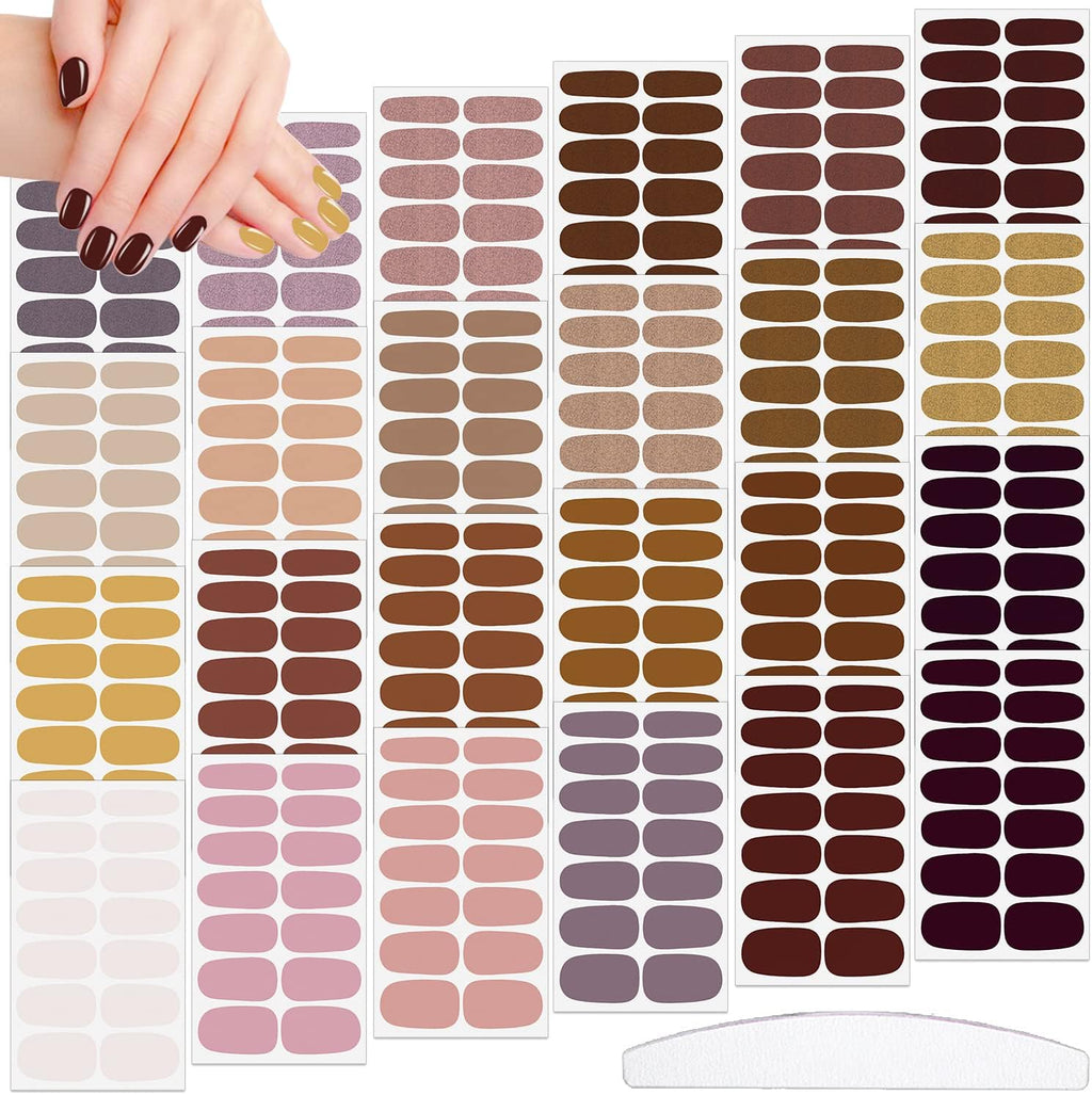 336 Pieces 24 Sheets Classic Retro Solid Color Nail Polish Strips Glitter Nail Wraps with Nail File Self-Adhesive Dark Nail Stickers Full Nail Wraps for Women Girls Nail Art
